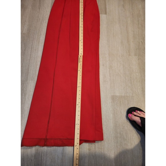 NICHOLAS Red Halter Neck Keyhole Maxi Dress Ladder Stitch Detail Formal Gown 4 - Picture 8 of 13